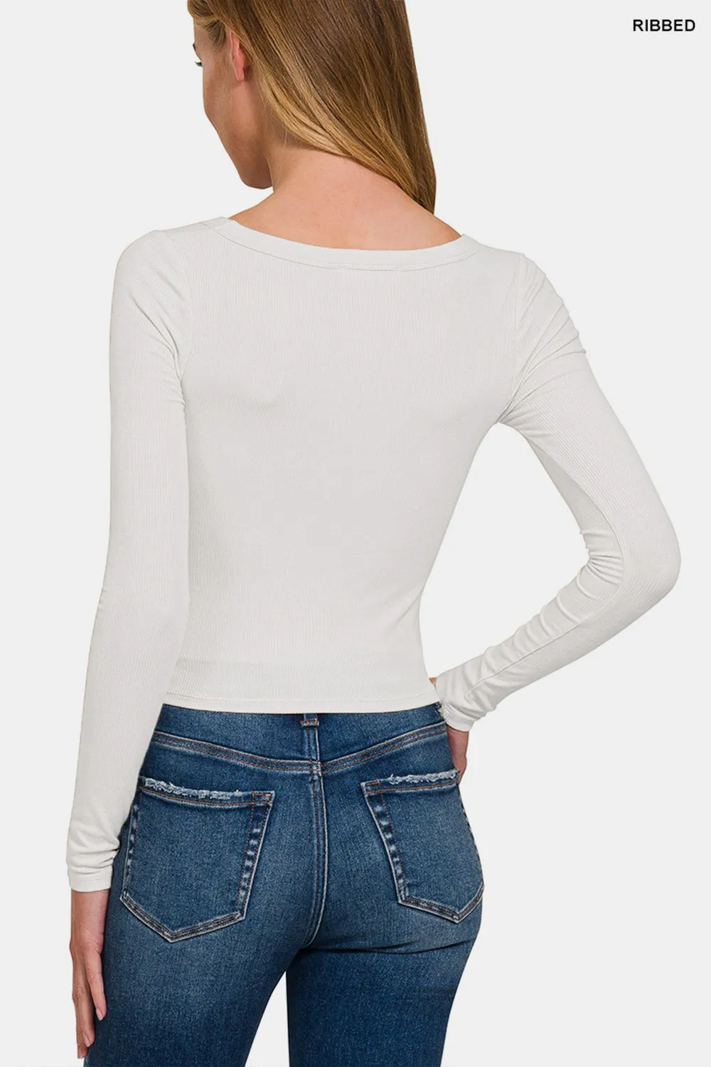 Zenana Scoop Neck Long Sleeve T-Shirt - White
