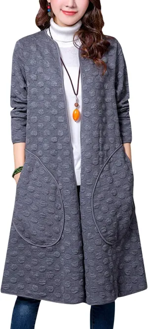 ZGZZ7 Women's Casual Vintage Mid-Long Coats Autumn Winter Cotton Padded Puffy Coats Cardigans Windbreaker
