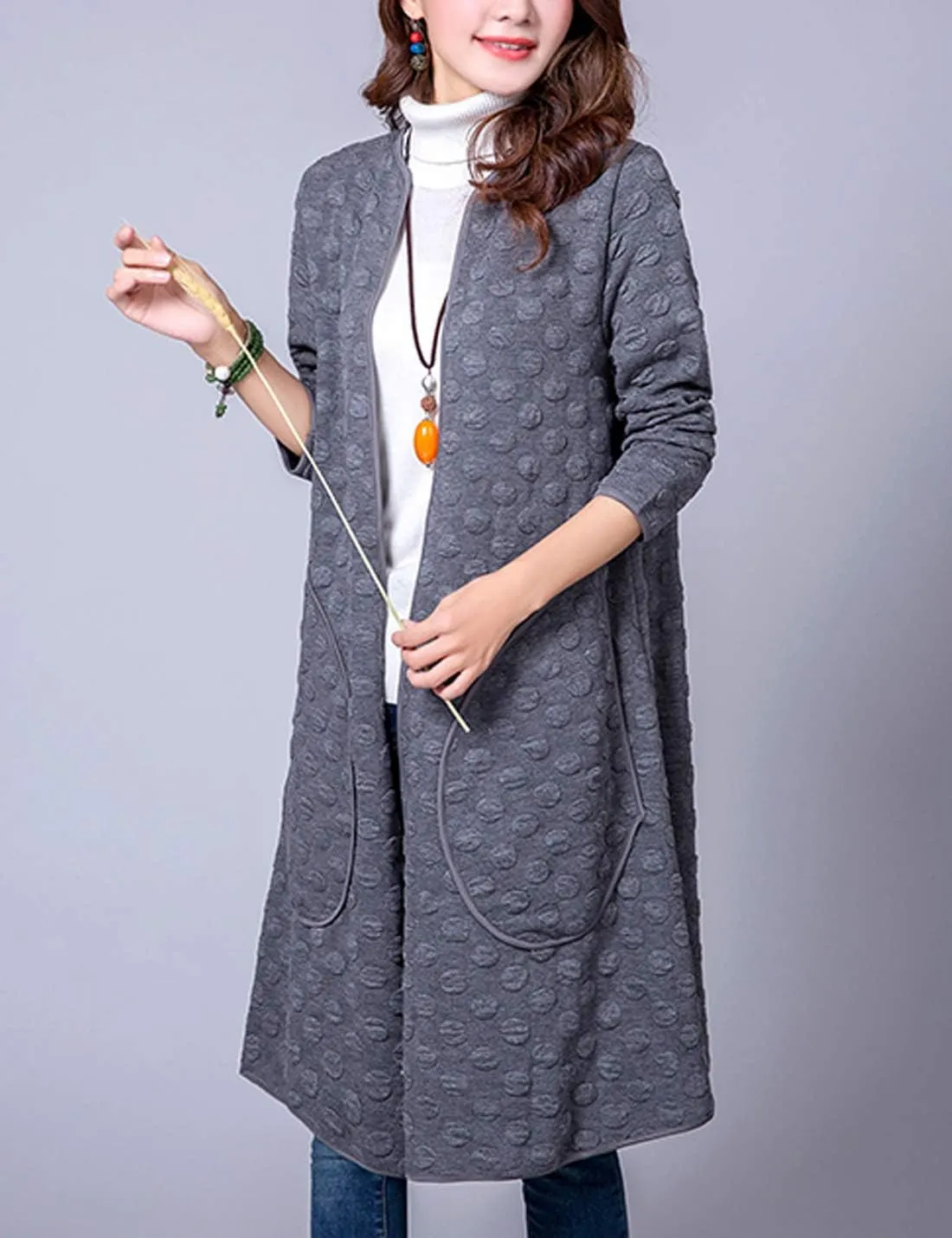 ZGZZ7 Women's Casual Vintage Mid-Long Coats Autumn Winter Cotton Padded Puffy Coats Cardigans Windbreaker