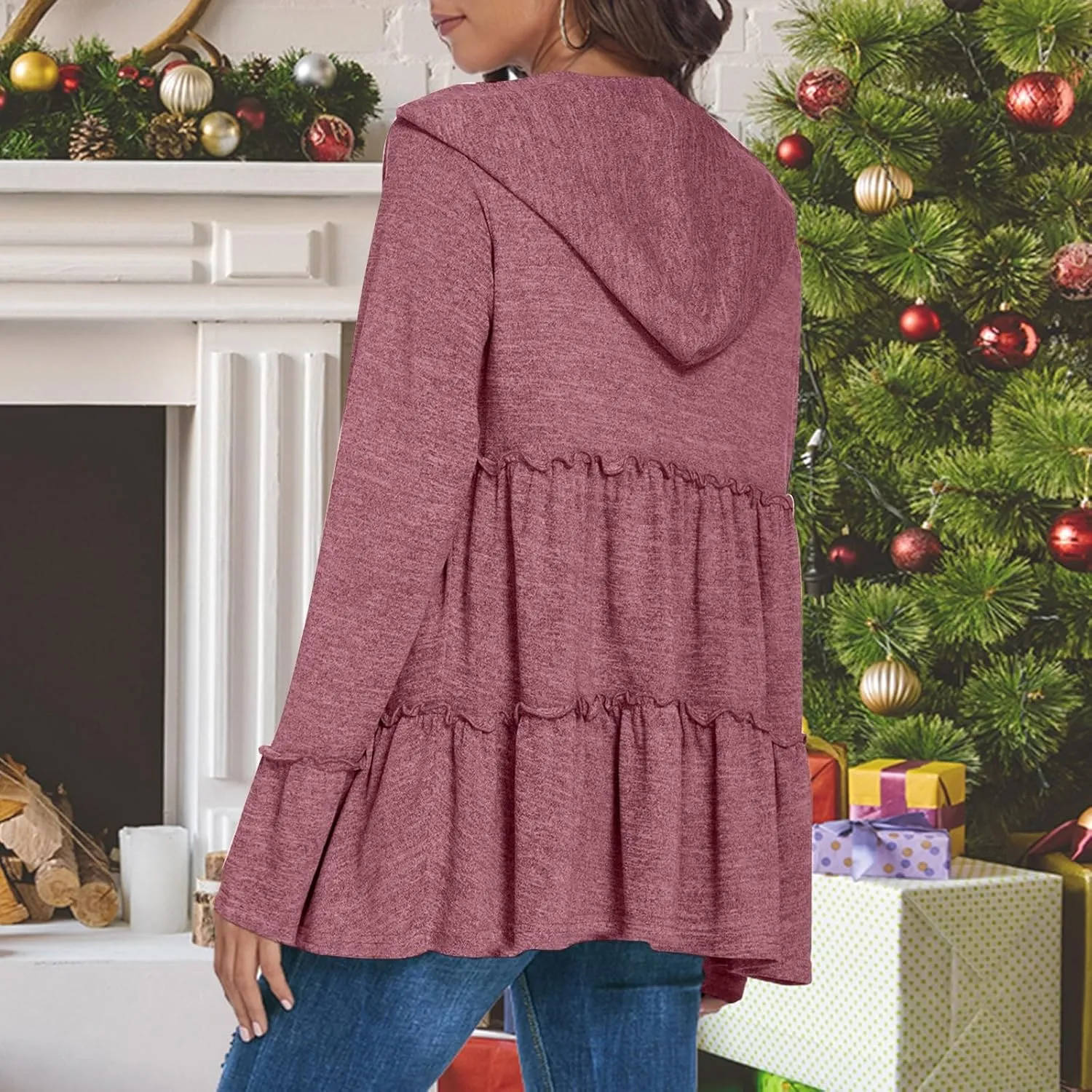 Zip Up Hoodie Women Casual Peplum Lightweight Athletic Sweat Zip Up Jackets Cute Tiered Ruffle Sweatshirt Hoodies