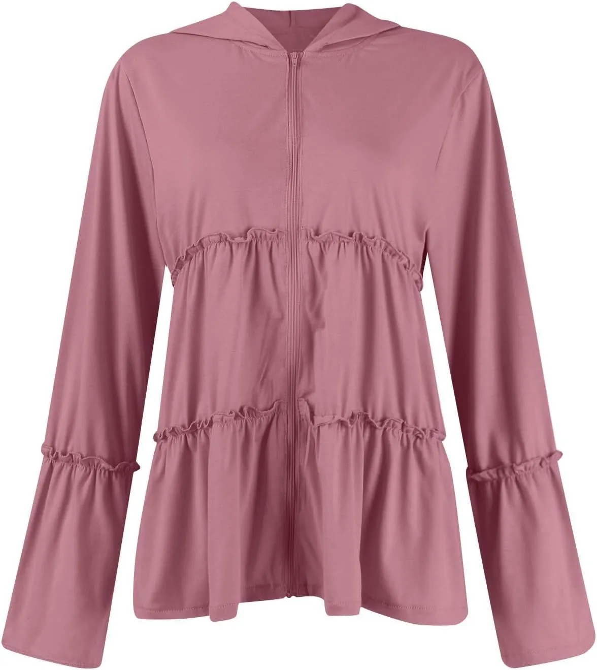 Zip Up Hoodie Women Casual Peplum Lightweight Athletic Sweat Zip Up Jackets Cute Tiered Ruffle Sweatshirt Hoodies