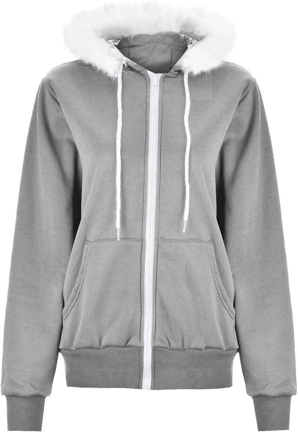 Zip Up Hoodie Women Fleece Lined Zip Up Jackets Casual Loose Drawstring Plain Hooded Sweatshirt with Pockets