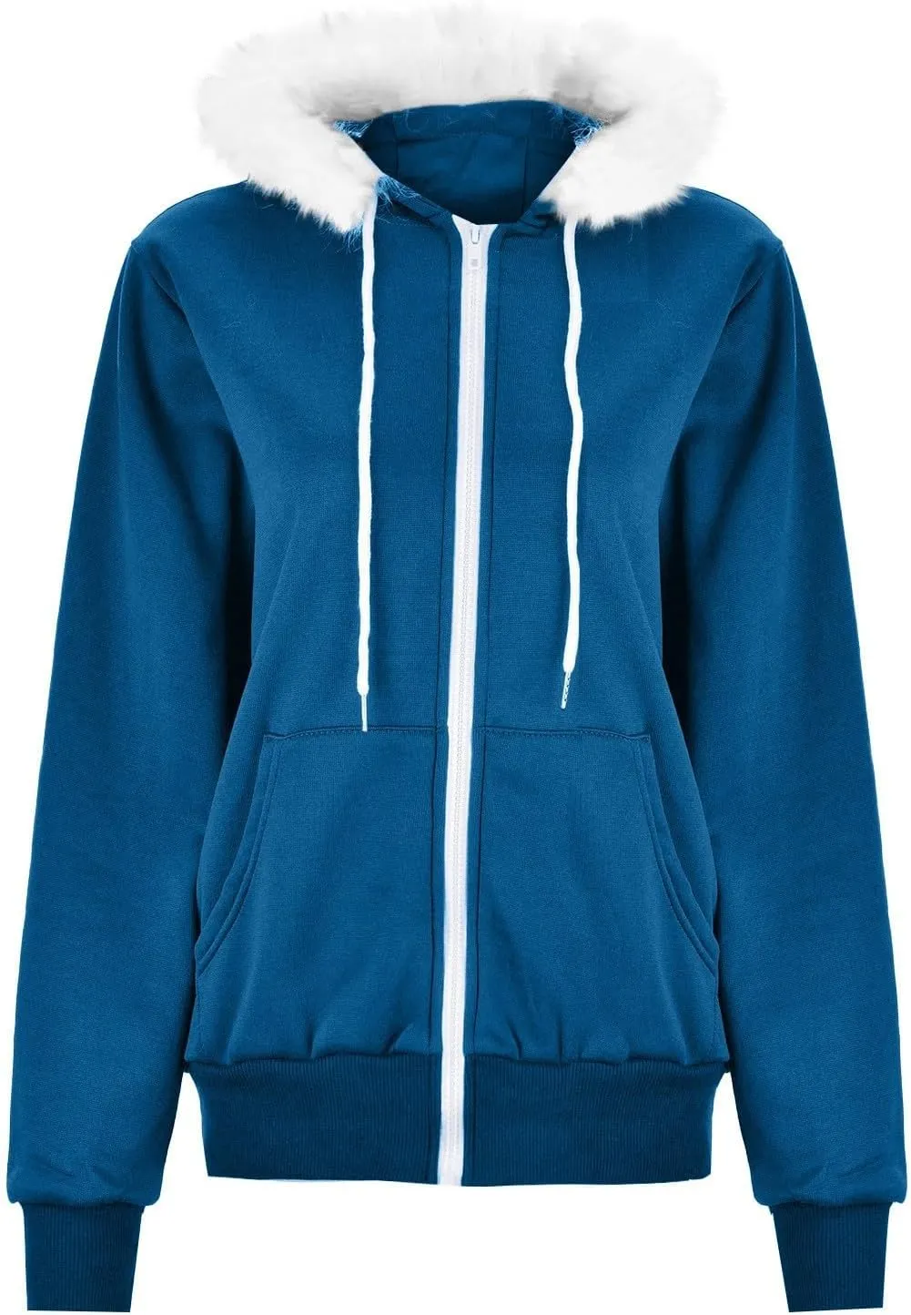 Zip Up Hoodie Women Fleece Lined Zip Up Jackets Casual Loose Drawstring Plain Hooded Sweatshirt with Pockets