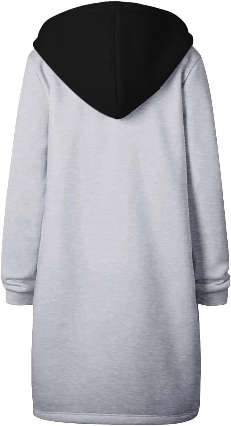 Zip Up Hoodie Women Long Sleeve Knee Length Tunic Hoodies Winter Fleece Hooded Sweatshirt 2024 Fall Long Jackets