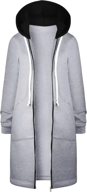 Zip Up Hoodie Women Long Sleeve Knee Length Tunic Hoodies Winter Fleece Hooded Sweatshirt 2024 Fall Long Jackets
