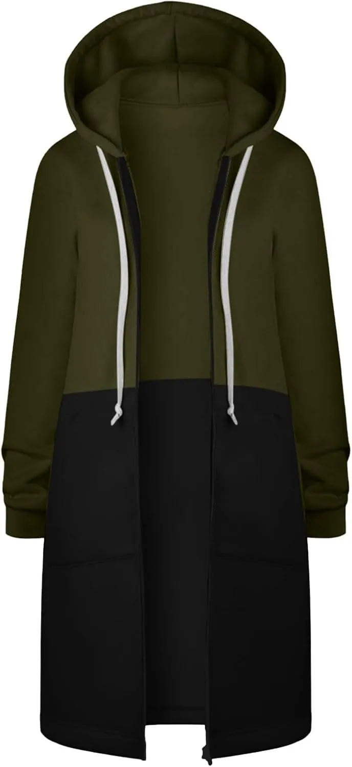 Zip Up Hoodies for Women 2024 Fall Oversized Sweatshirts Long Sleeve Hooded Lightweight Long Jackets with Pockets