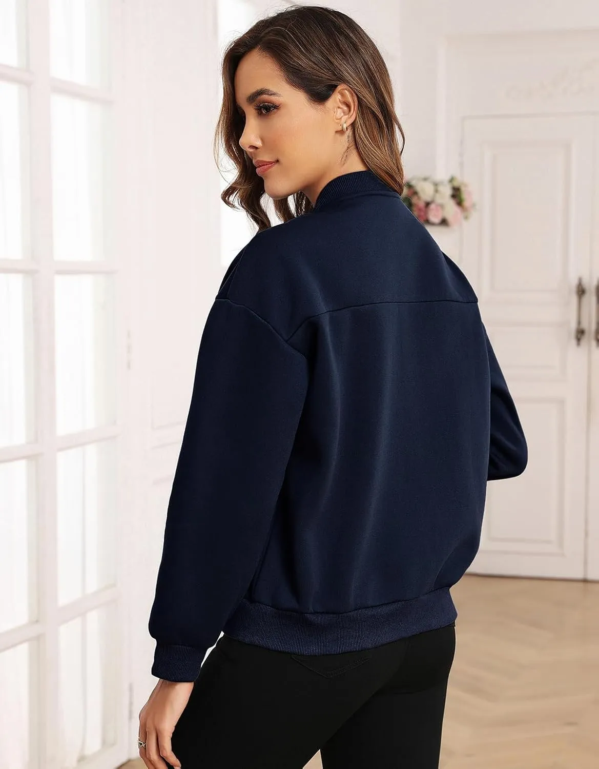 Zip Up Sweatshirts Women Long Sleeve Lightweight Jacket Fall Outfits Trendy Casual Loose Outwear with Pockets