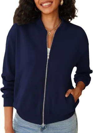 Zip Up Sweatshirts Women Long Sleeve Lightweight Jacket Fall Outfits Trendy Casual Loose Outwear with Pockets