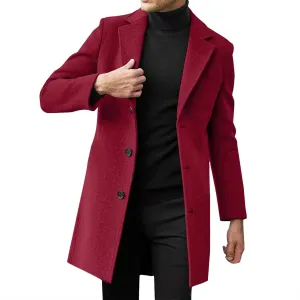 ZYXTIM Men's Casual Trench Coat Wool Blend Pea Coat Notched Collar Single Breasted Warm Winter Long Jacket Oversize Overcoat