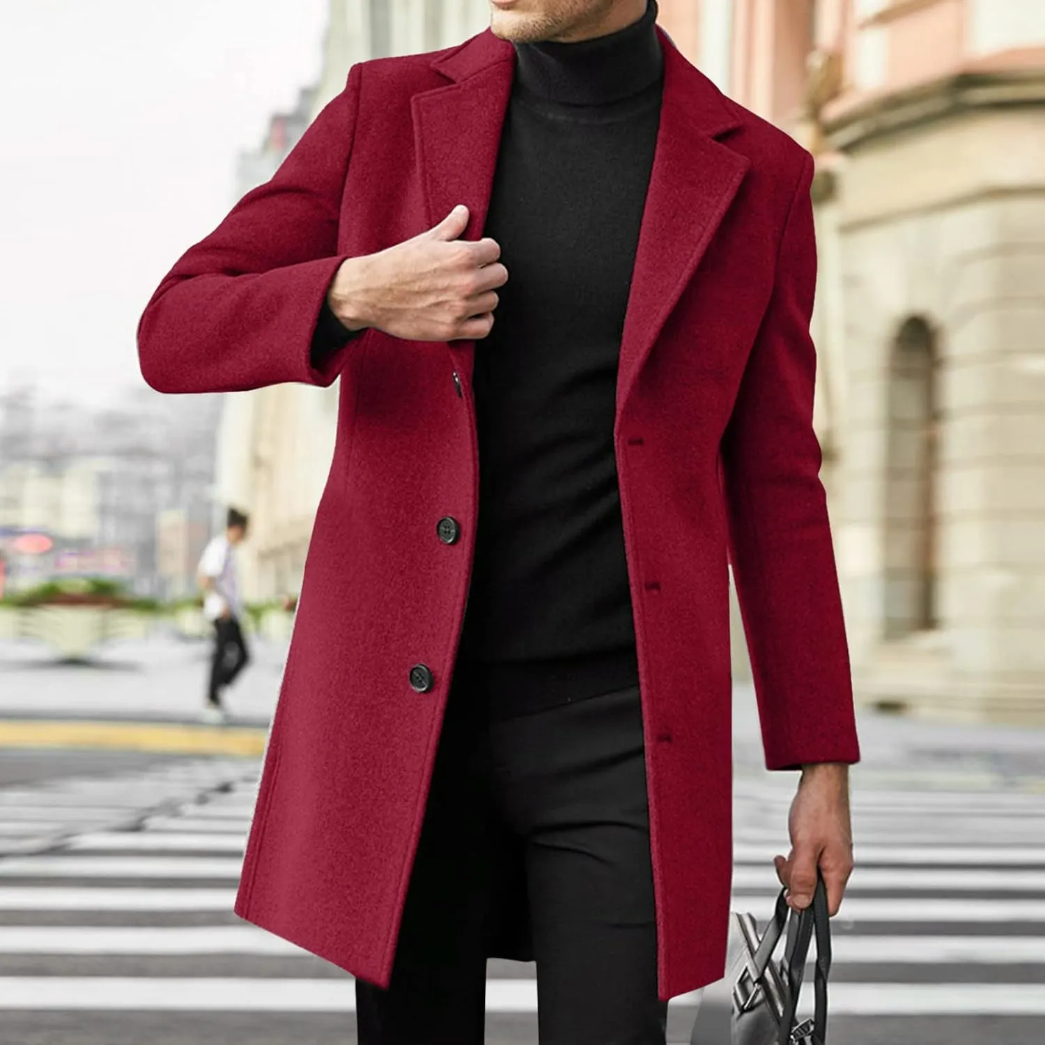 ZYXTIM Men's Casual Trench Coat Wool Blend Pea Coat Notched Collar Single Breasted Warm Winter Long Jacket Oversize Overcoat